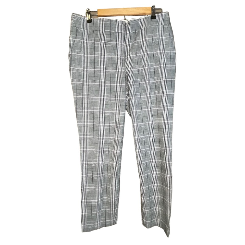 Loft Marisa Pink Black White Plaid Ankle Trousers Front Pockets Viscose Size 10